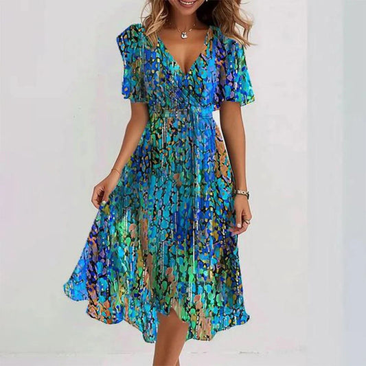 Mirellia | Midi Wrap Dress with Print and Butterfly Sleeves 0