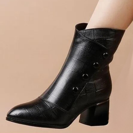 NAÏA | Elegant black ankle boots with button detail 1
