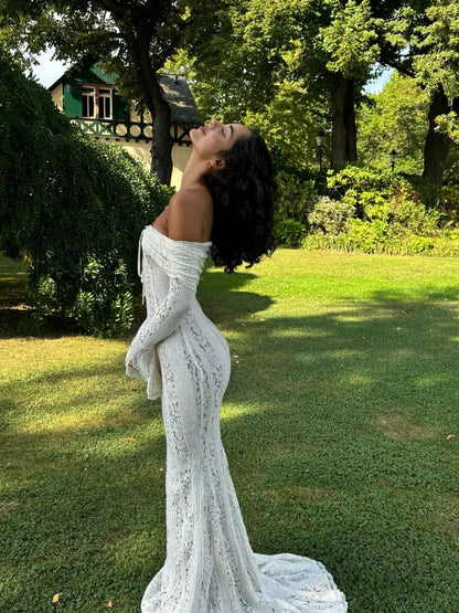 Noémie – Elegant Off-Shoulder Maxi Dress with Lace and Ruffles 5
