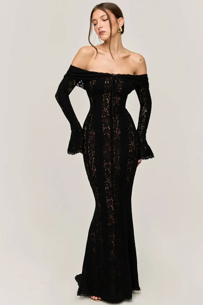 Noémie – Elegant Off-Shoulder Maxi Dress with Lace and Ruffles 8