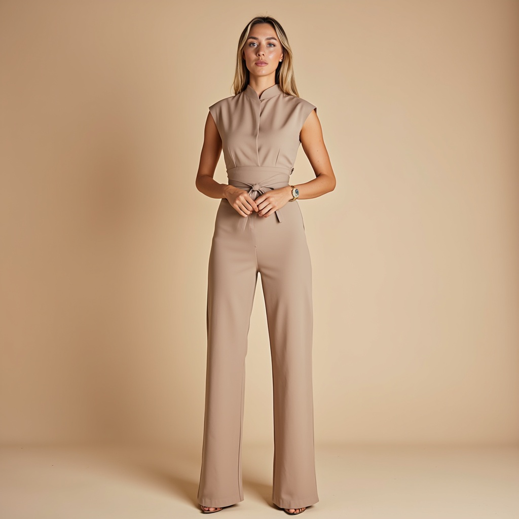 OLIVIANA | Sleeveless Jumpsuit with High Collar and Belt 2