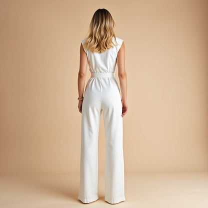 OLIVIANA | Sleeveless Jumpsuit with High Collar and Belt 4