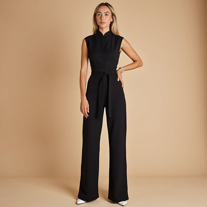 OLIVIANA | Sleeveless Jumpsuit with High Collar and Belt 8