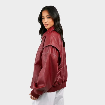 Oversized bomber jacket with contrasting stitching 2