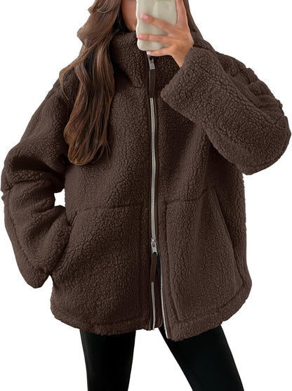 Oversized women's fleece coat | Warm and soft wool blend winter coat 10