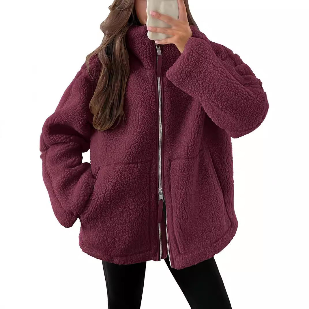 Oversized women's fleece coat | Warm and soft wool blend winter coat 12