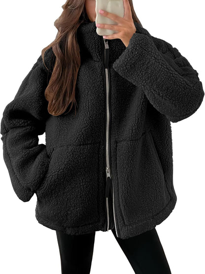 Oversized women's fleece coat | Warm and soft wool blend winter coat 14