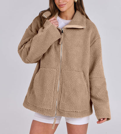 Oversized women's fleece coat | Warm and soft wool blend winter coat 8