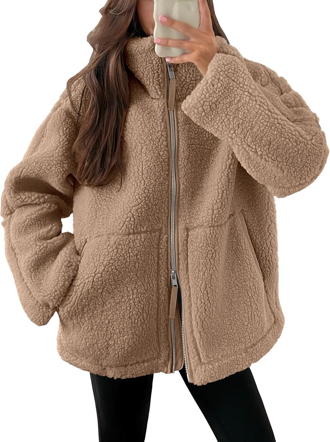 Oversized women's fleece coat | Warm and soft wool blend winter coat 9