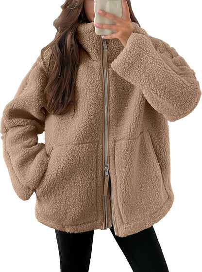 Oversized women's fleece coat | Warm and soft wool blend winter coat 9