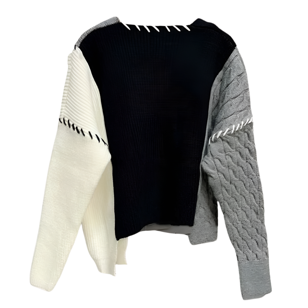 PIXIE | Asymmetrical cardigan with heart appliqué and color accents 1