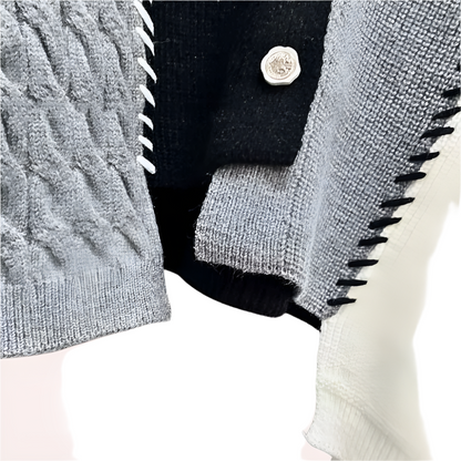 PIXIE | Asymmetrical cardigan with heart appliqué and color accents 3