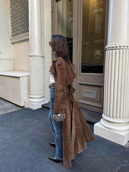 Pia Ladies Trench Coat | Imitation Suede, Oversized Long Trench Coat Women 8