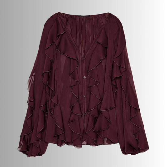 RAELLE | Elegant Blouse with Ruffles and Transparent Layers 0