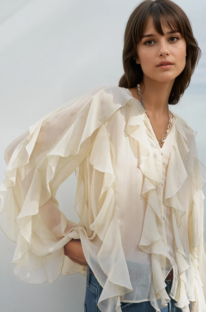RAELLE | Elegant Blouse with Ruffles and Transparent Layers 3