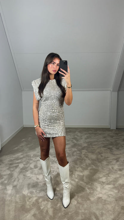 Ravella | Sequin Mini Dress with Shoulder Pads 4