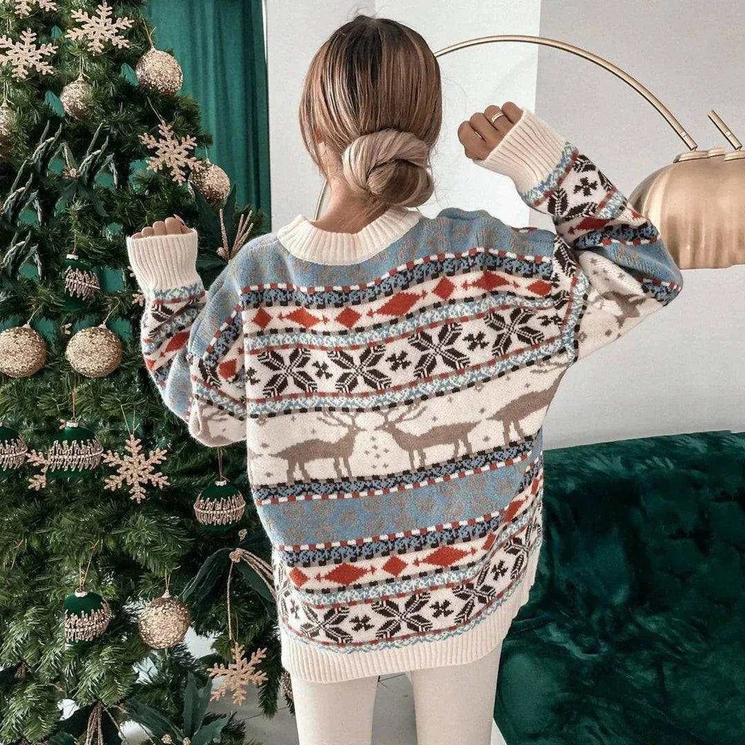 Ria Women's Christmas Sweater | Warm Oversized Fit, Playful Reindeer Motif 1