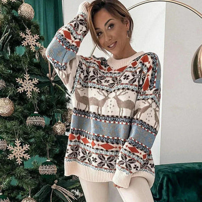 Ria Women's Christmas Sweater | Warm Oversized Fit with Reindeer Motif 0