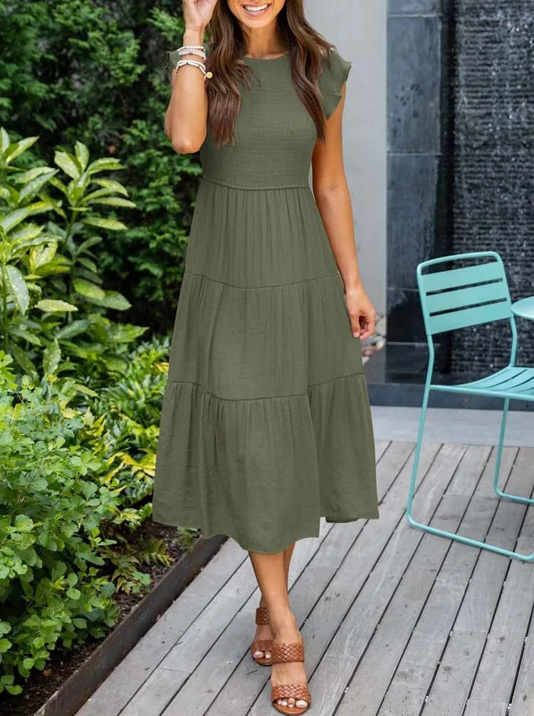 SELINA | Summer dress with ruffled shoulders and accentuated waist 1