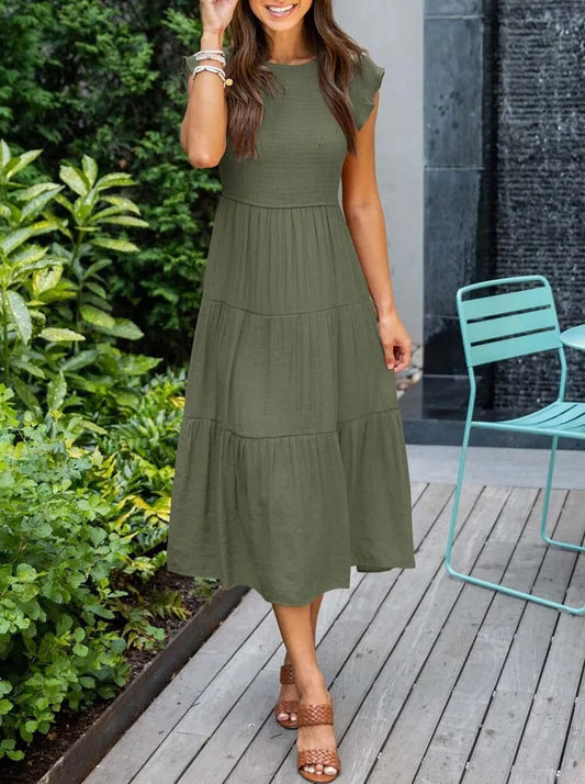 SELINA | Summer dress with ruffled shoulders and accentuated waist 1
