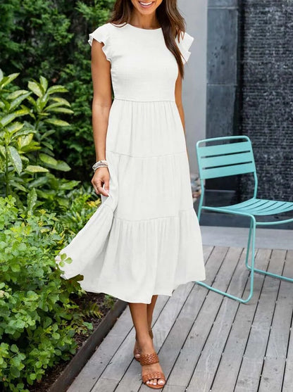 SELINA | Summer dress with ruffled shoulders and accentuated waist 10