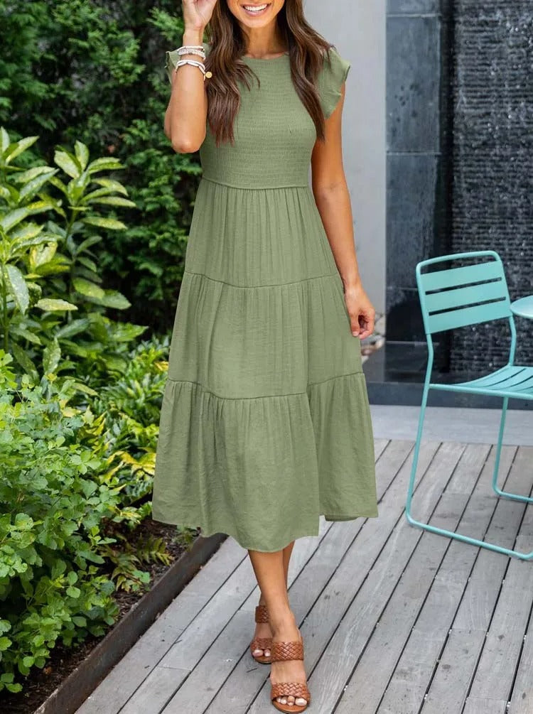 SELINA | Summer dress with ruffled shoulders and accentuated waist 11