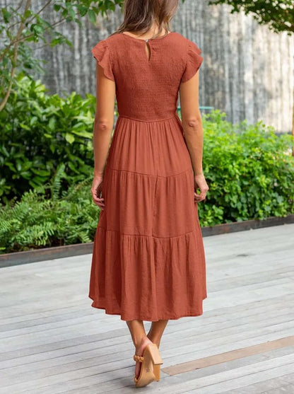 SELINA | Summer dress with ruffled shoulders and accentuated waist 6