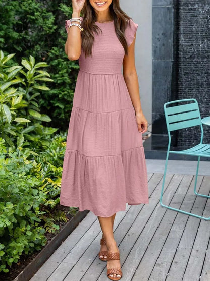 SELINA | Summer dress with ruffled shoulders and accentuated waist 7