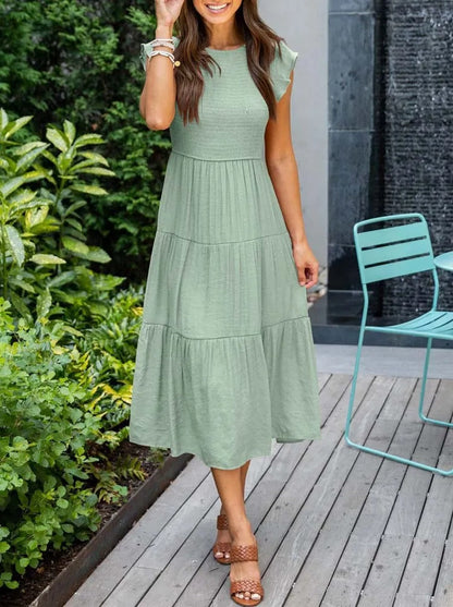 SELINA | Summer dress with ruffled shoulders and accentuated waist 9