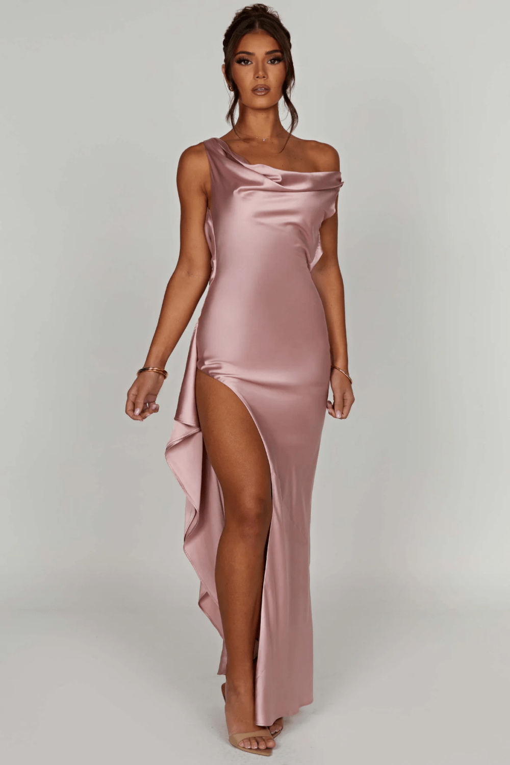 SERAPHINA | Off-shoulder maxi dress in luxury satin 1