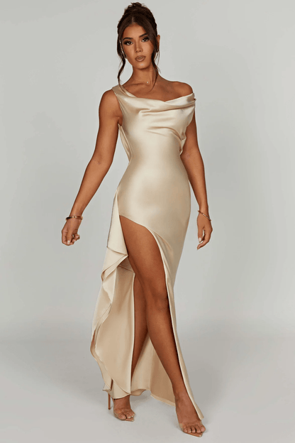SERAPHINA | Off-shoulder maxi dress in luxury satin 7