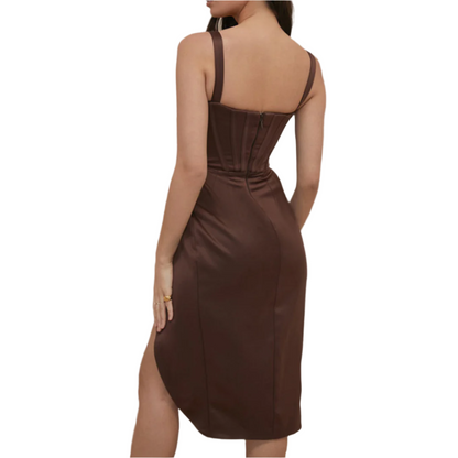 SERENA | Luxurious satin-look dress with deep V-neck and asymmetrical split 2