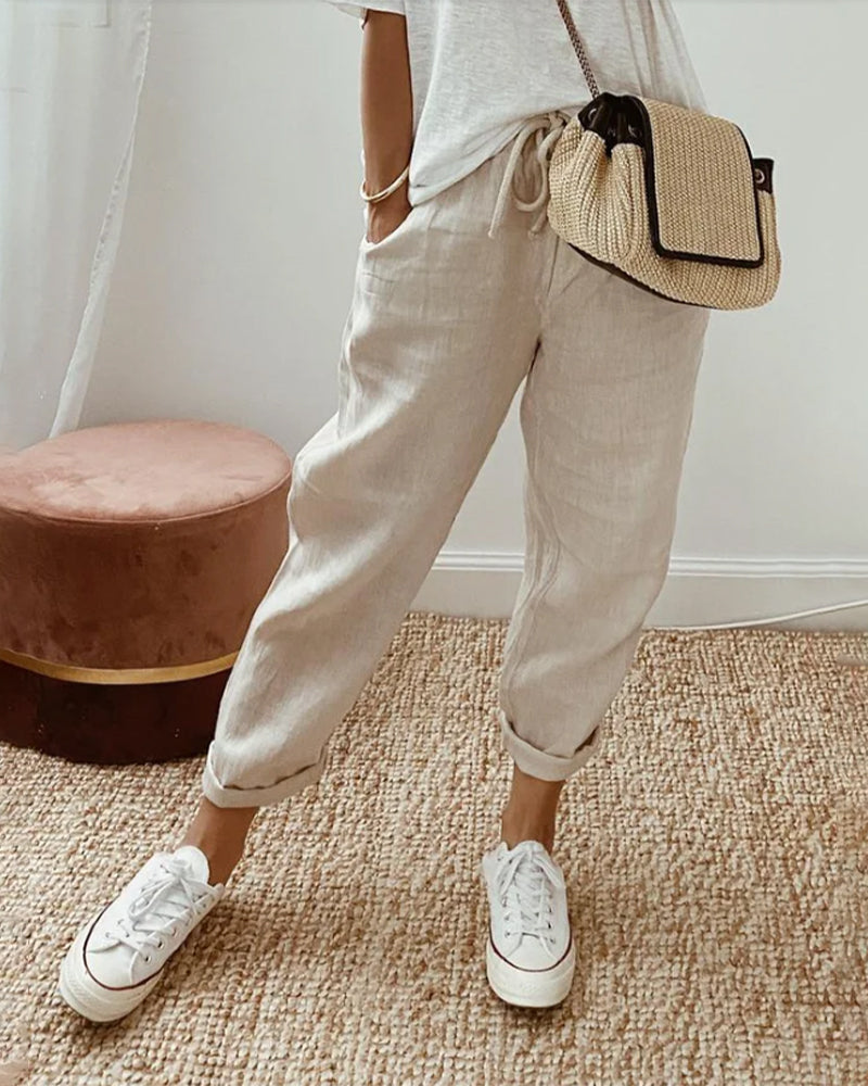 SIENNA | Lightweight Fabric Trousers with a Mid-Rise Waist 0