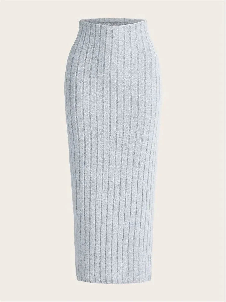SYRENE | High-waisted ribbed knit midi pencil skirt 0