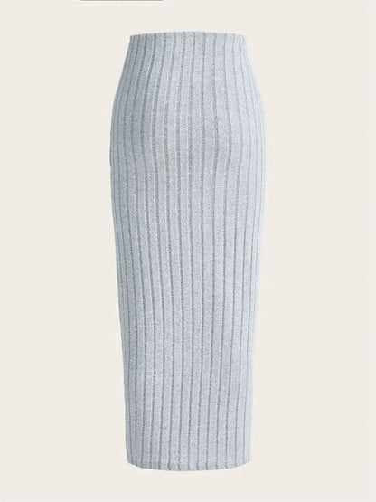 SYRENE | High-waisted ribbed knit midi pencil skirt 3