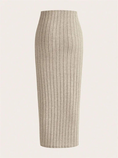 SYRENE | High-waisted ribbed knit midi pencil skirt 4