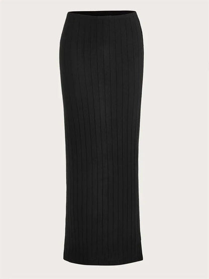 SYRENE | High-waisted ribbed knit midi pencil skirt 6