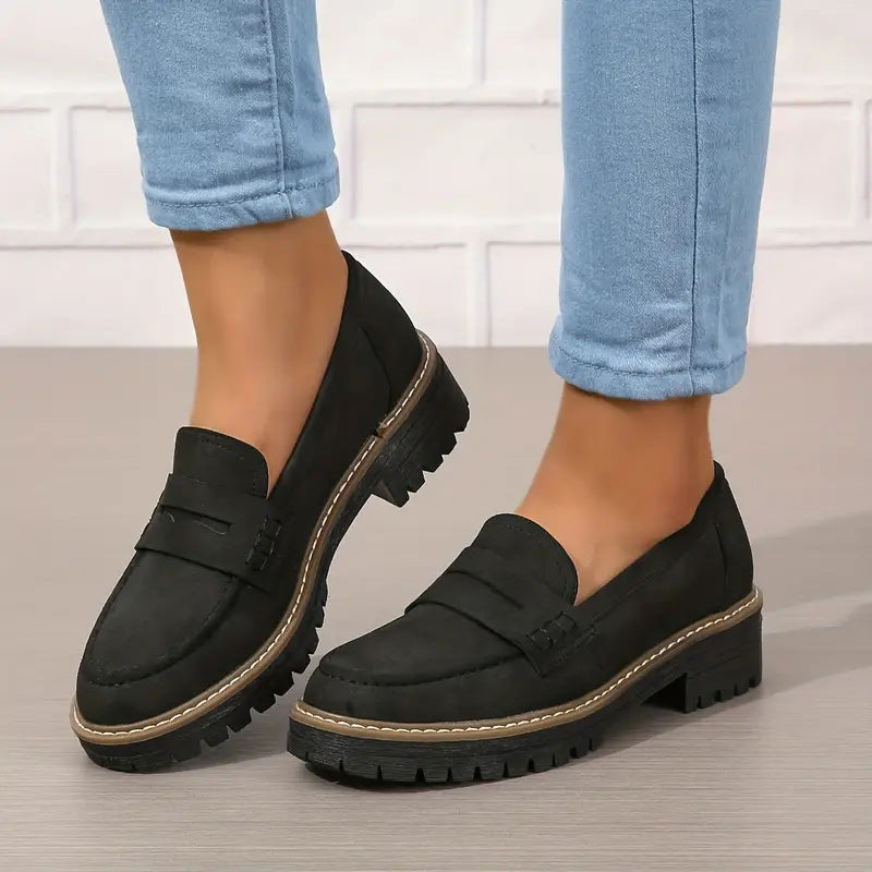 Sienna Black Women's Loafers | Comfortable Platform Sole, Non-slip 0