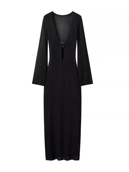 Solaré – Sexy Crocheted Maxi Dress with Flared Sleeves 6