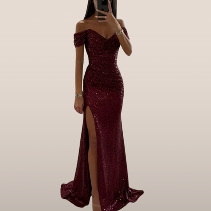 Solenya | Off-Shoulder Evening Dress with Sequins and Split 1