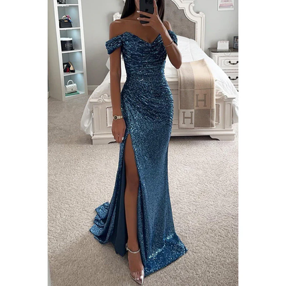 Solenya | Off-Shoulder Evening Dress with Sequins and Split 3