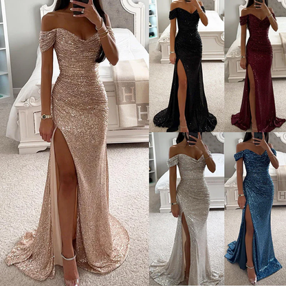 Solenya | Off-Shoulder Evening Dress with Sequins and Split 4