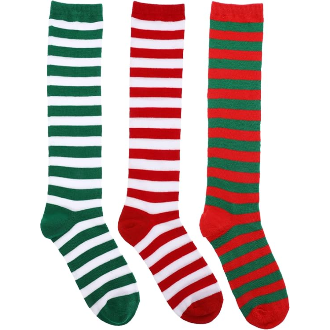 Sophie Knee-High Socks | Soft Fabric, 3-Pack, Red Green White Striped 2