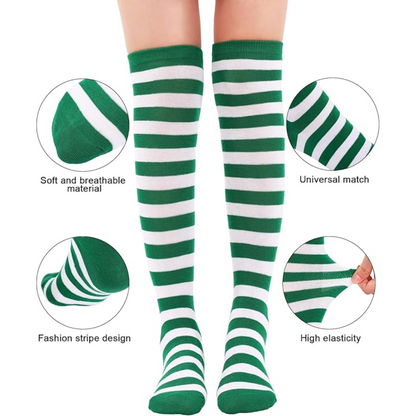 Sophie Knee-High Socks | Soft Fabric, 3-Pack, Red Green White Striped 6