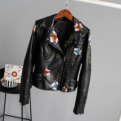 Sophie Women's Leather Jacket | Faux Leather, Floral Embroidery, Timeless Design 2