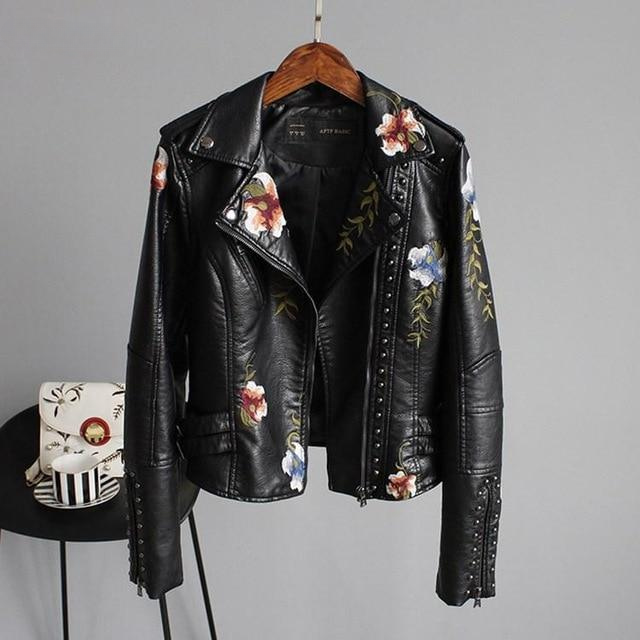 Sophie Women's Leather Jacket | Faux Leather, Floral Embroidery, Timeless Design 3