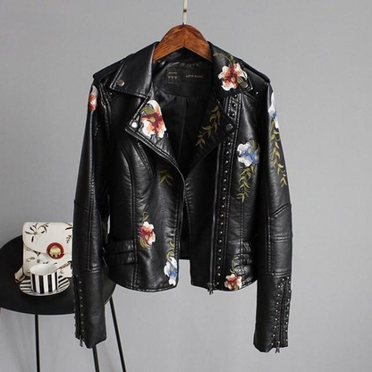 Sophie Women's Leather Jacket | Faux Leather, Floral Embroidery, Timeless Design 3