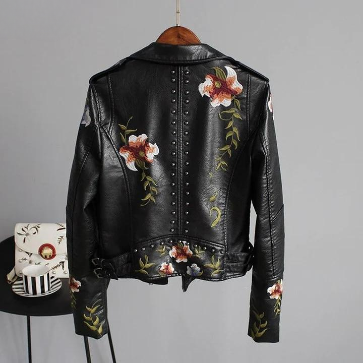 Sophie Women's Leather Jacket | Faux Leather, Floral Embroidery, Timeless Design 4