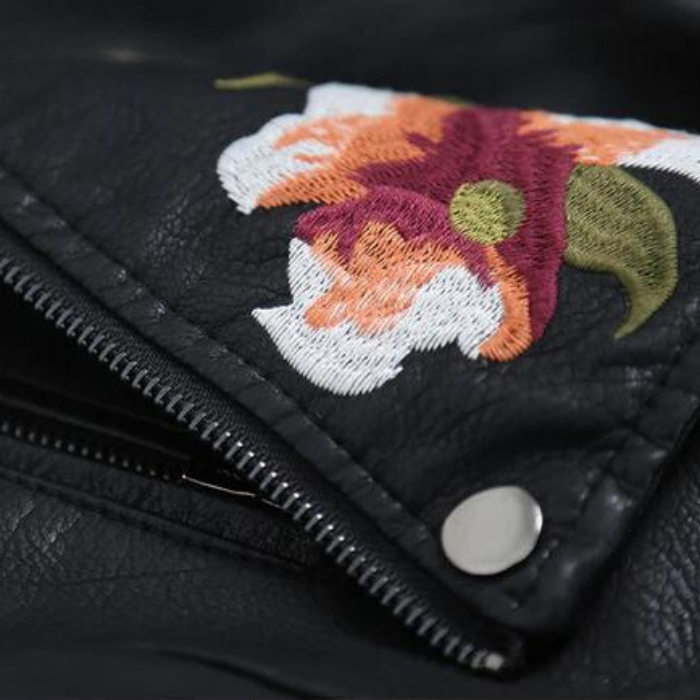 Sophie Women's Leather Jacket | Faux Leather, Floral Embroidery, Timeless Design 5