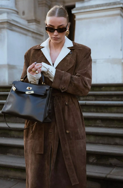 Suede women's trench coat with belt | Elegant coat for a stylish autumn look 0